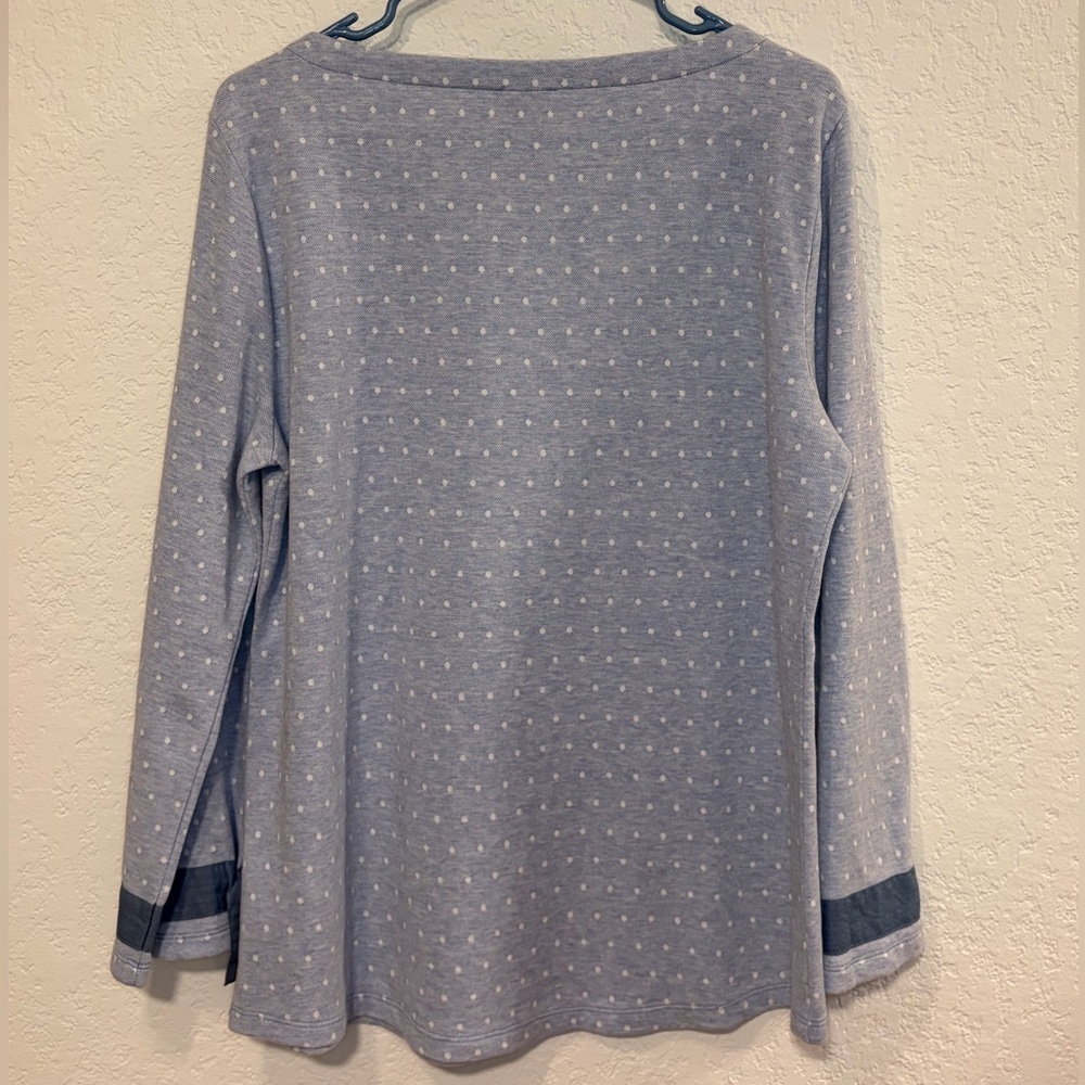 Talbots Light Blue Polka Dot Long Sleeve Top - Picture 2 of 7